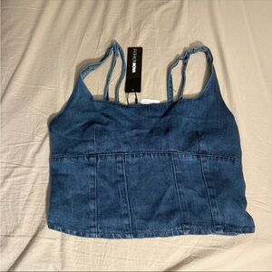 Fashion Nova Blue Denim Crop Top and Pant SET BRAND NEW